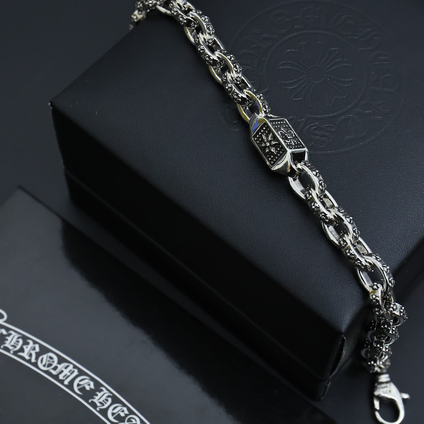 Chrome Hearts Silver Bracelet with Black Stones